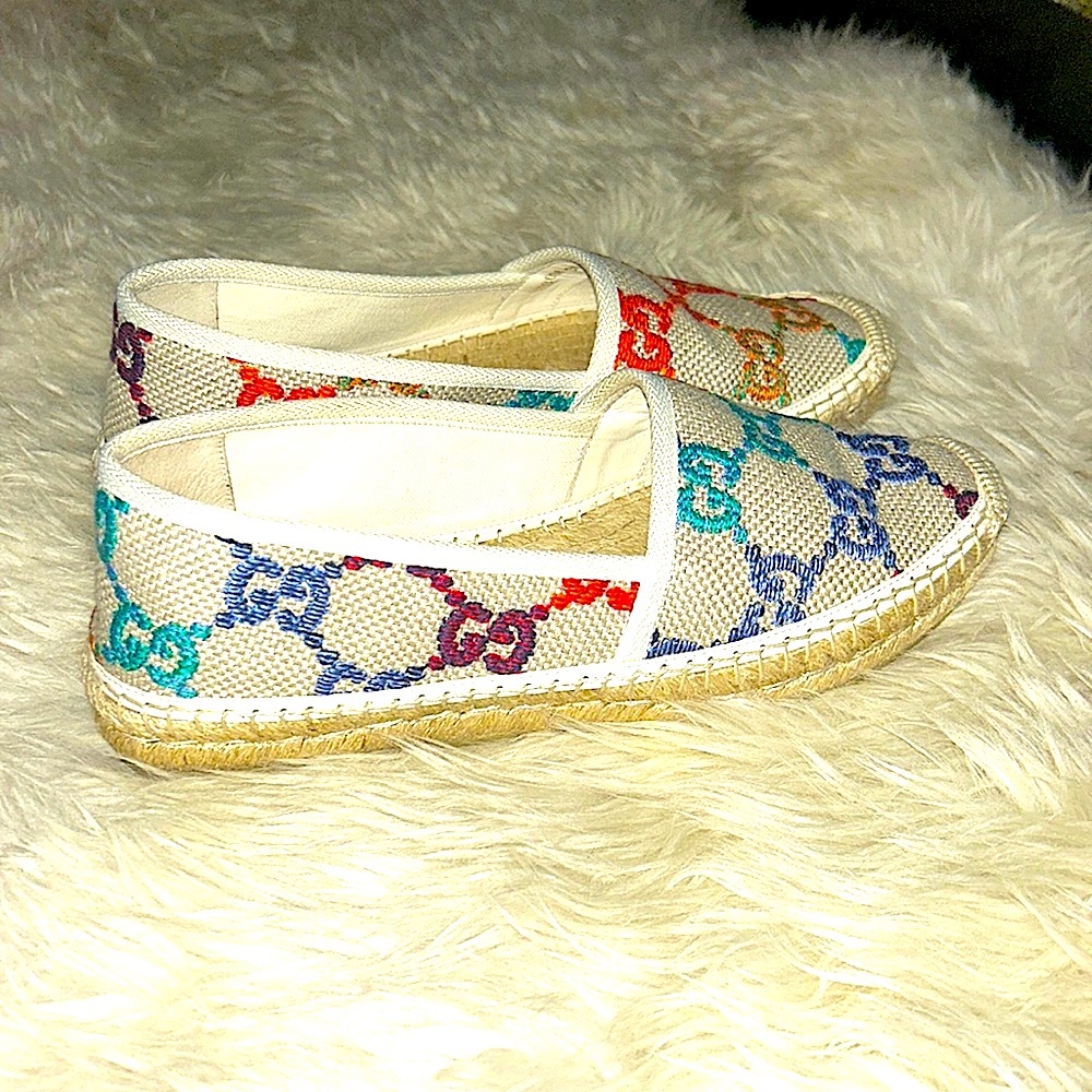 Gorgeous & Authentic GUCCI Logo Printed Canvas Espadrilles Size 38 (Will trade!) - Picture 6 of 16